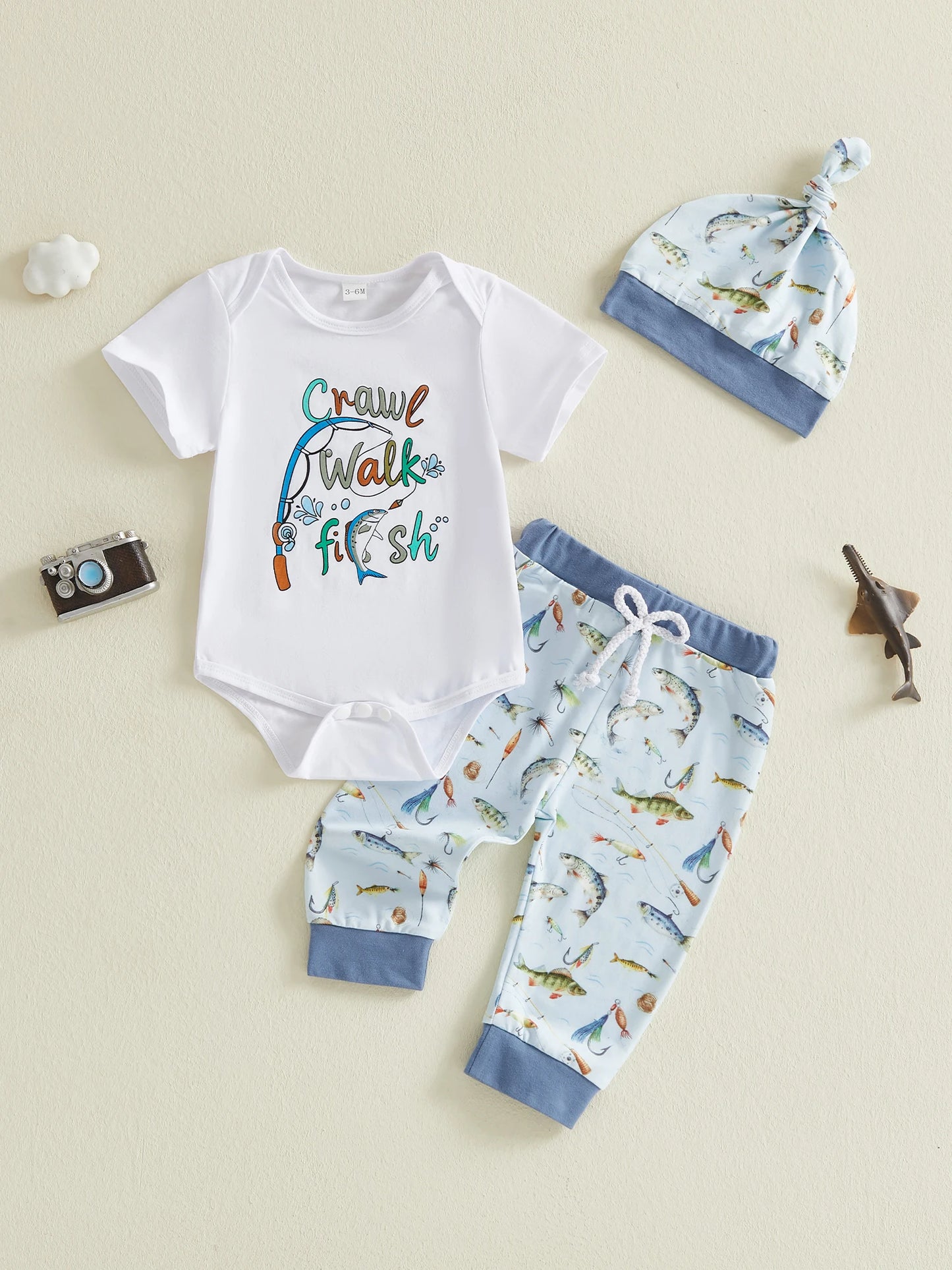 3-Piece Dinosaur Print Romper Set for Baby Girls Summer