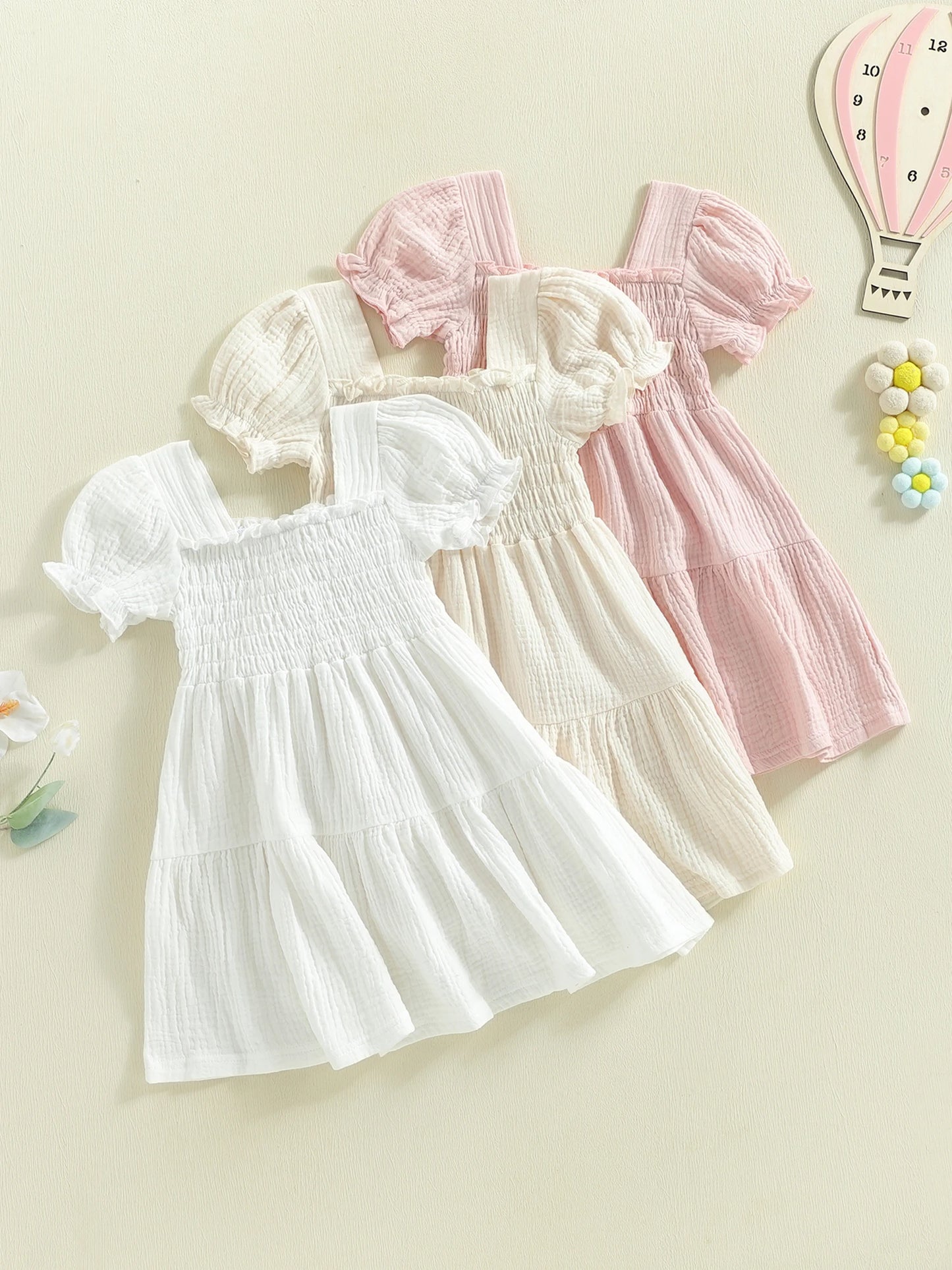 Baby Girl Floral Sleeveless Dress With Bow And Square Neck