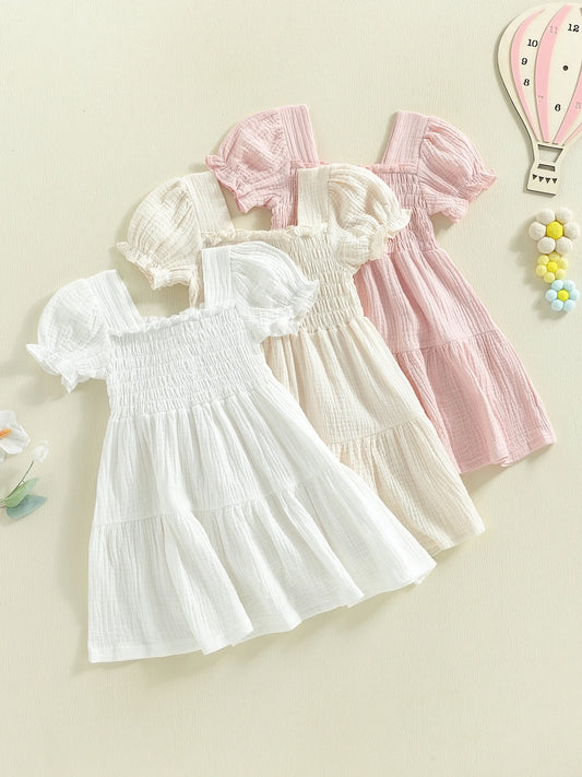 Baby Girl Floral Sleeveless Dress With Bow And Square Neck