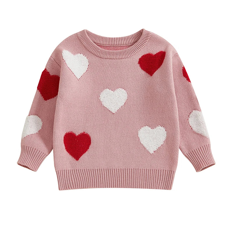 Girls Pullover Sweater Heart Pattern Knitwear For Toddlers