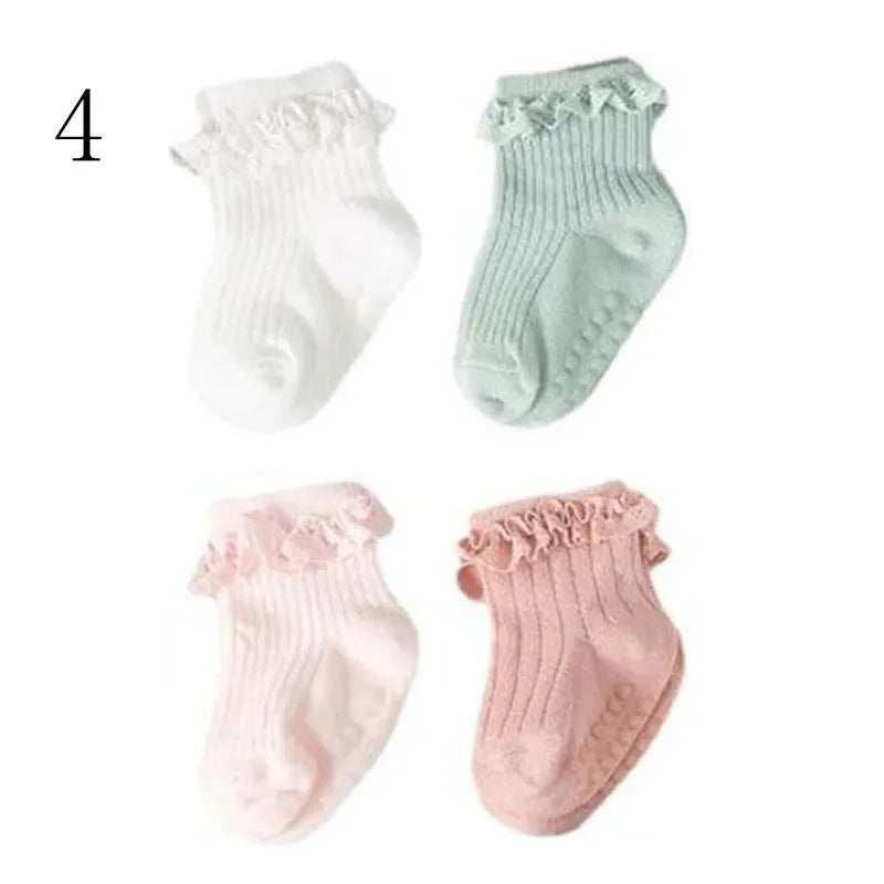 JYFTNCCN Baby Non Slip Cotton Socks 4 Pair Set For Girls