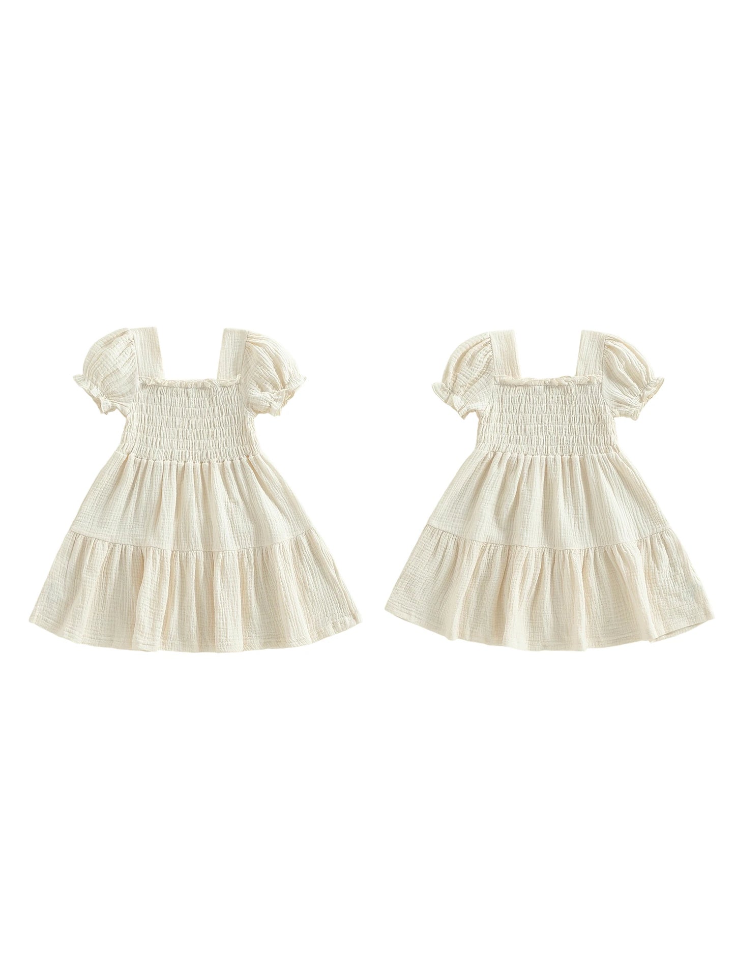 Baby Girl Floral Sleeveless Dress With Bow And Square Neck