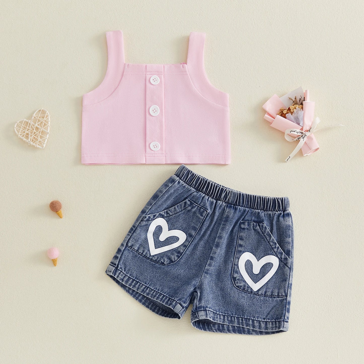 Girls Floral Sleeveless Crop Top And High Waist Shorts Set