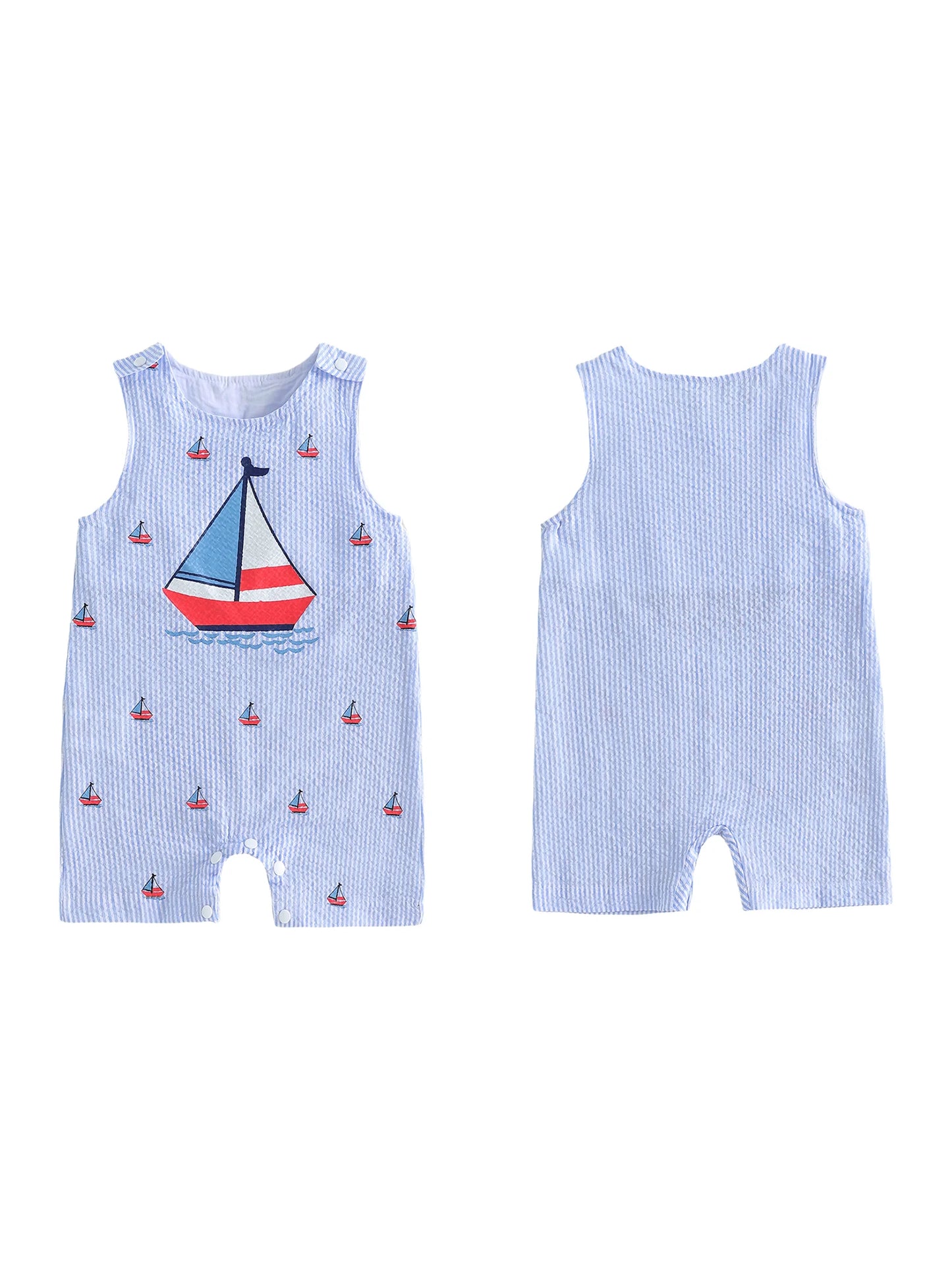 Adorable Toddler Beach Romper Anchor Print Striped Sleeveless Playsuit