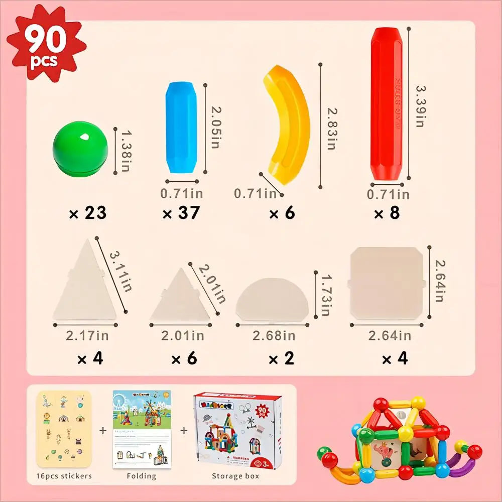 Magblock 90pcs Magnetic Building Sticks Blocks Toys Gift