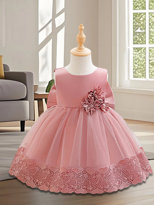 Built in Satin Princess Ball Gown With Floral Embroidery And Bow