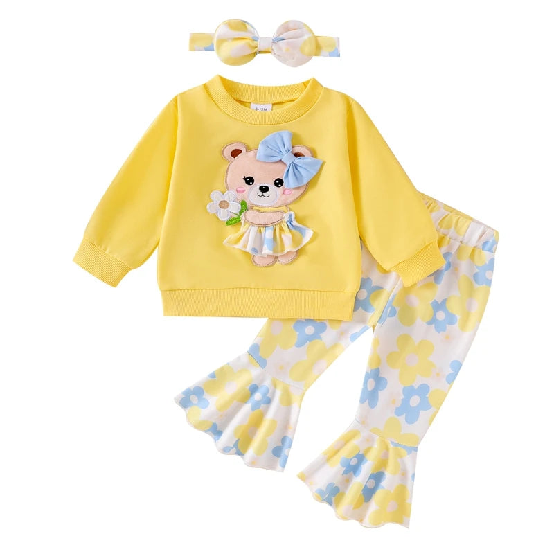 Pudcoco Cute Toddler Girl Autumn Three Piece Bear Set