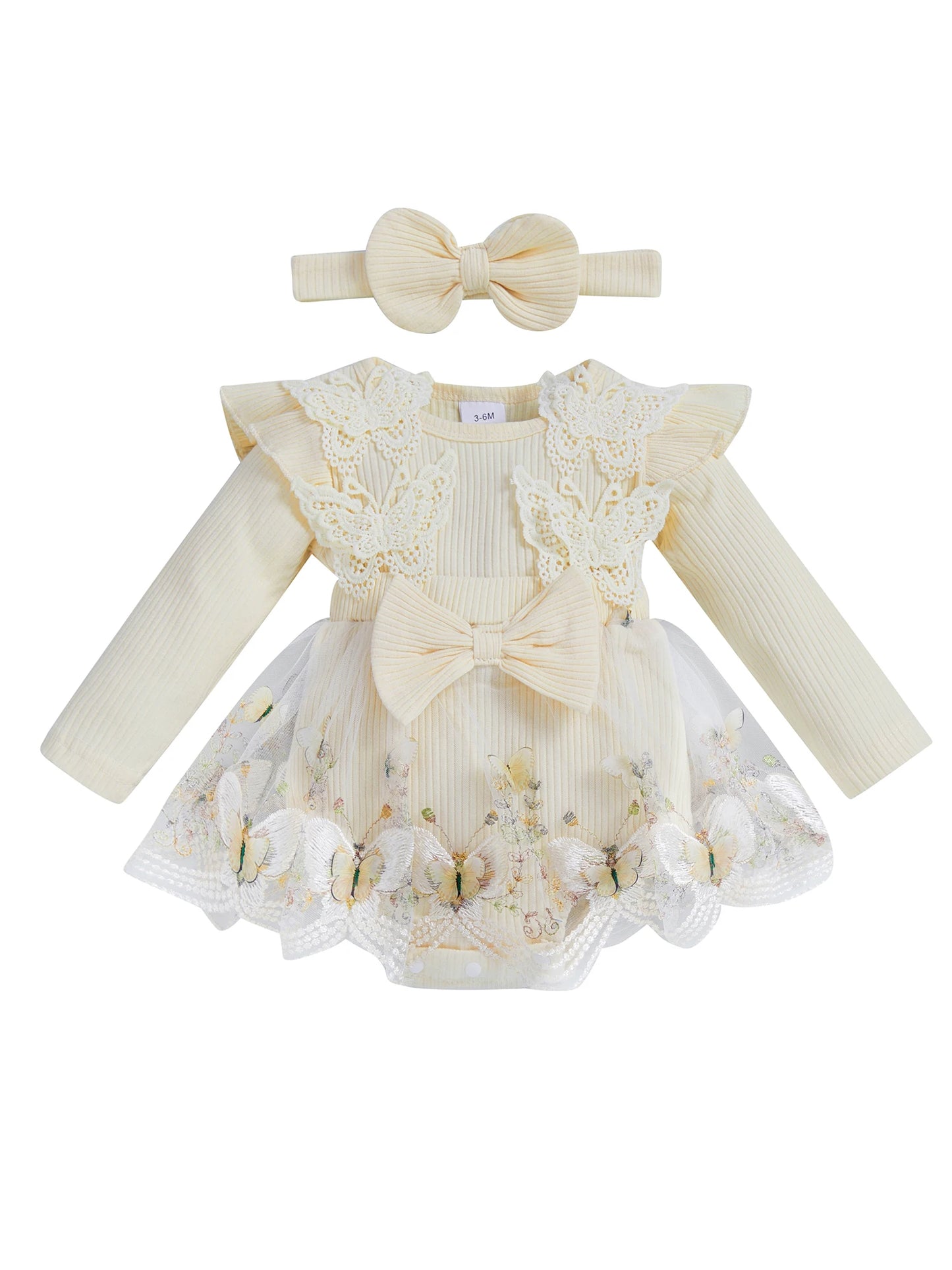 Baby Embroidered Butterfly Romper Headband Set Newborn