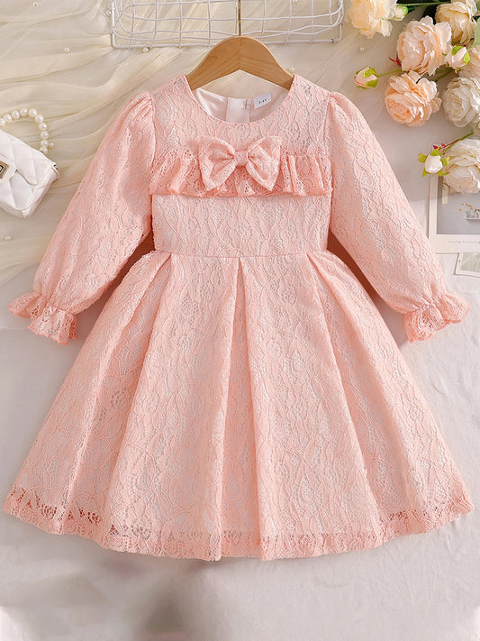 Meihuida Stylish Toddler Girls Long Sleeve Lace Dress With Bow