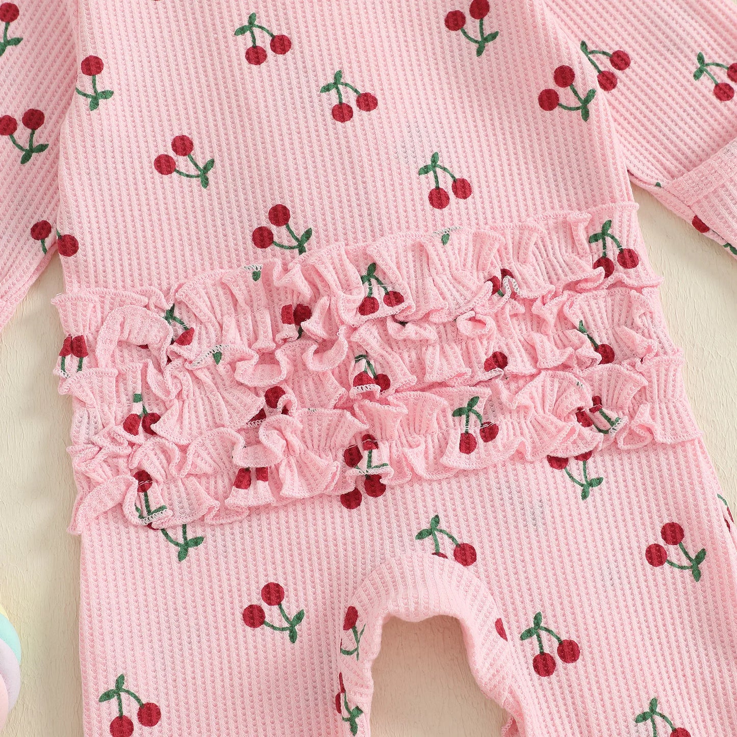PudcocoCN Cherry Print Footed Newborn Romper With Headband