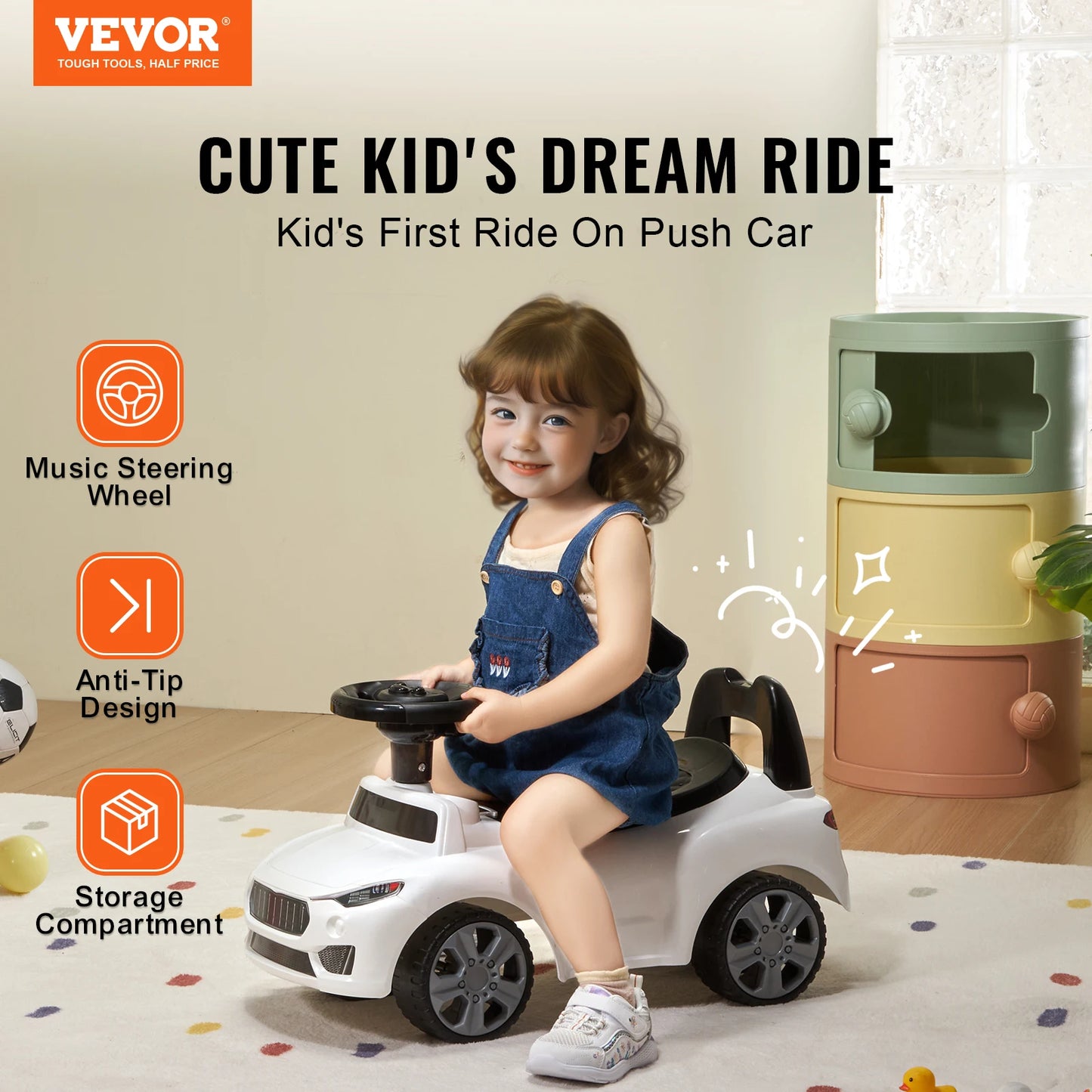 SucceBuy Ride On Push Car For Toddlers With Music Wheel