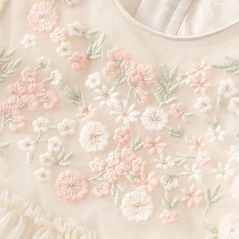 DAVE＆BELLA Floral Puff Mesh Pageant Dress For Girls