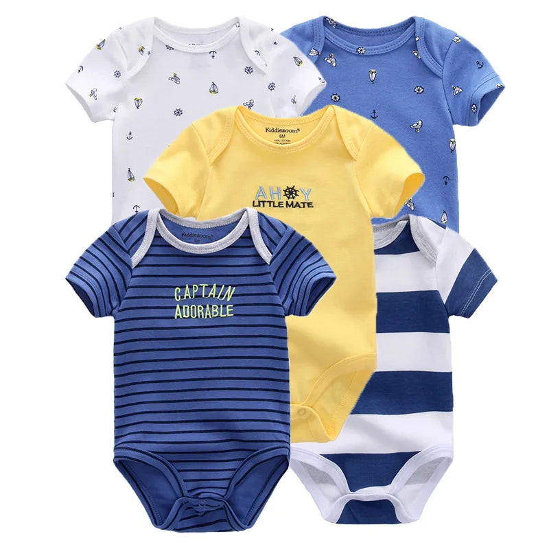 Kiddiezoom Summer 5 Piece Cartoon Bodysuits For Newborns