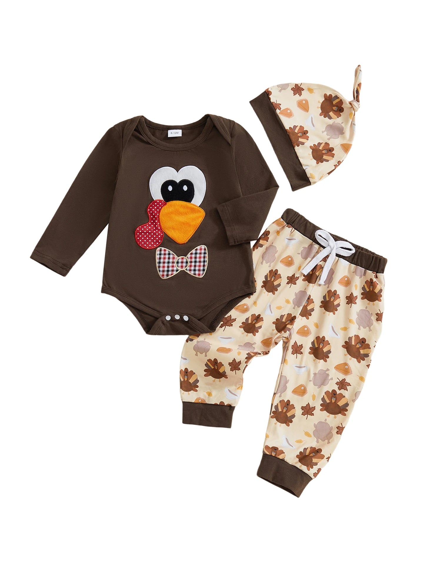 Guangdong CN Baby Thanksgiving 3Pcs Turkey Print Romper Set