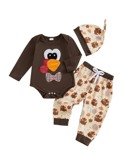 Guangdong CN Baby Thanksgiving 3Pcs Turkey Print Romper Set
