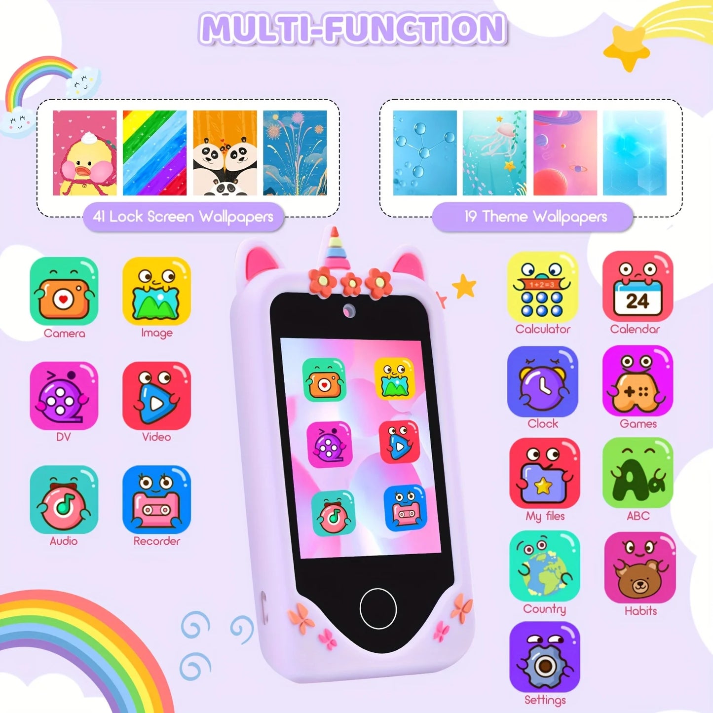 Kids Phone Toy With Touchscreen HD Dual Camera 32GB Card