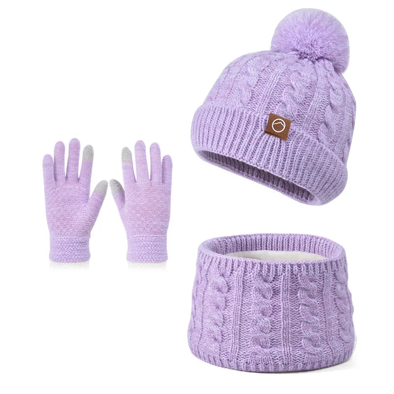 KINIJACN 3pc Kids Winter Hat Scarf Gloves Set Unisex AllSeasonProtectionThermalWarmth