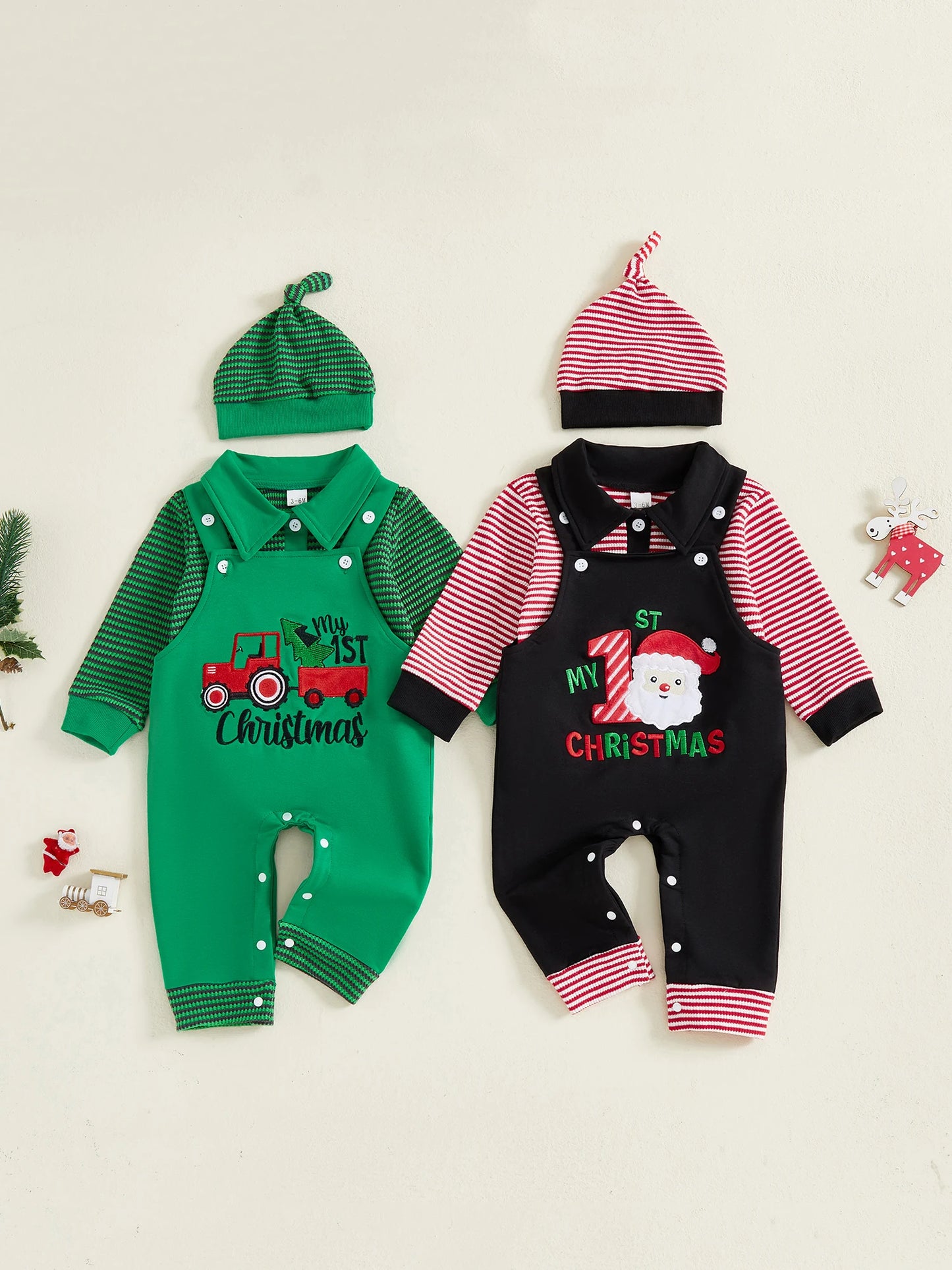 Winter Baby Girl Plaid Romper Set 3Pcs With Christmas Bow