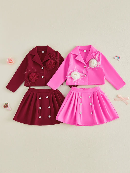 Toddler Girl Floral 2 Piece Blazer and Pleated Skirt Set