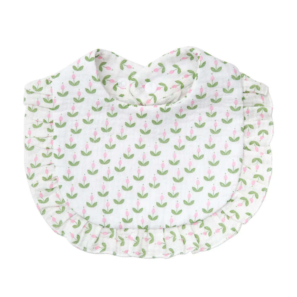Flower Print Baby Bibs Adjustable Snap Burp Cloths Muslin Cotton