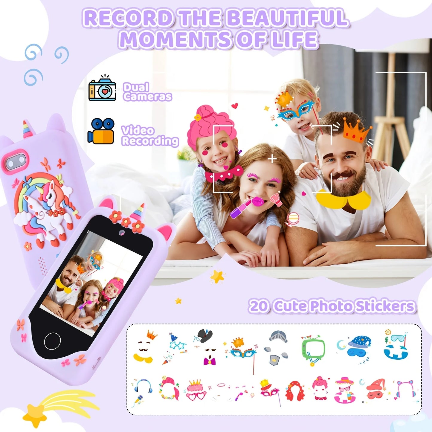 Kids Phone Toy With Touchscreen HD Dual Camera 32GB Card