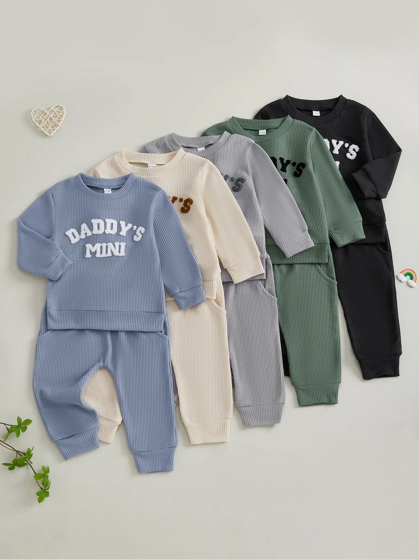 Toddler Boy Autumn Waffle Set With Embroidered Letters