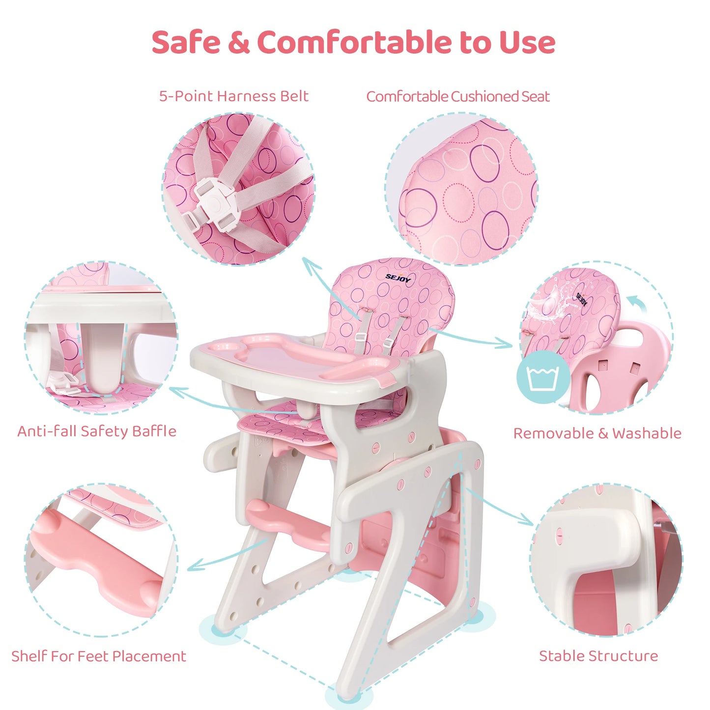 Sejoy Adjustable Baby High Chair for Infants and Toddlers