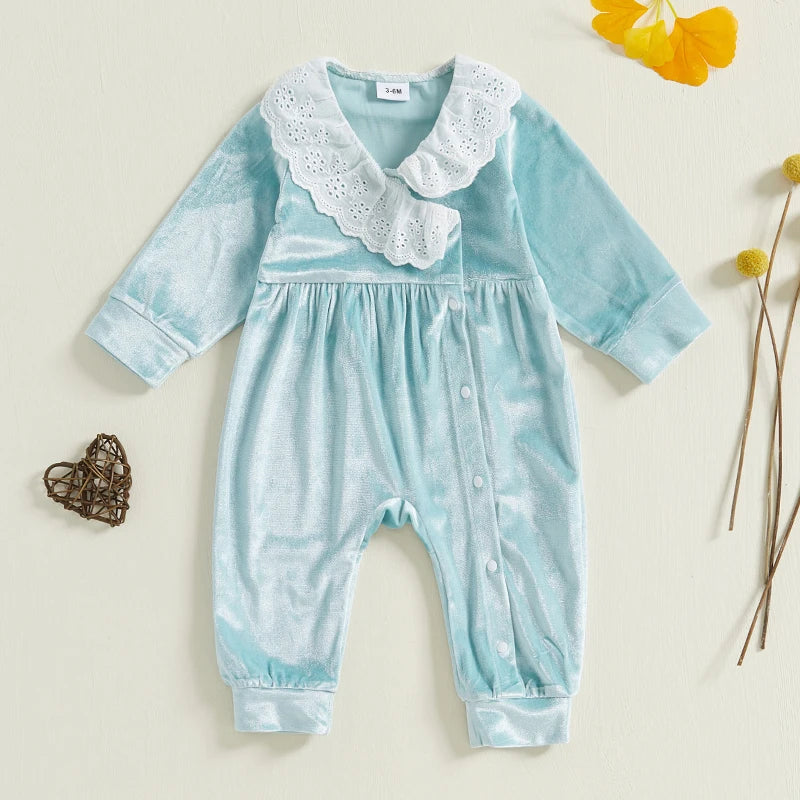 PudcocoCN Velvet Jumpsuit for Baby Unisex with Lace Collar