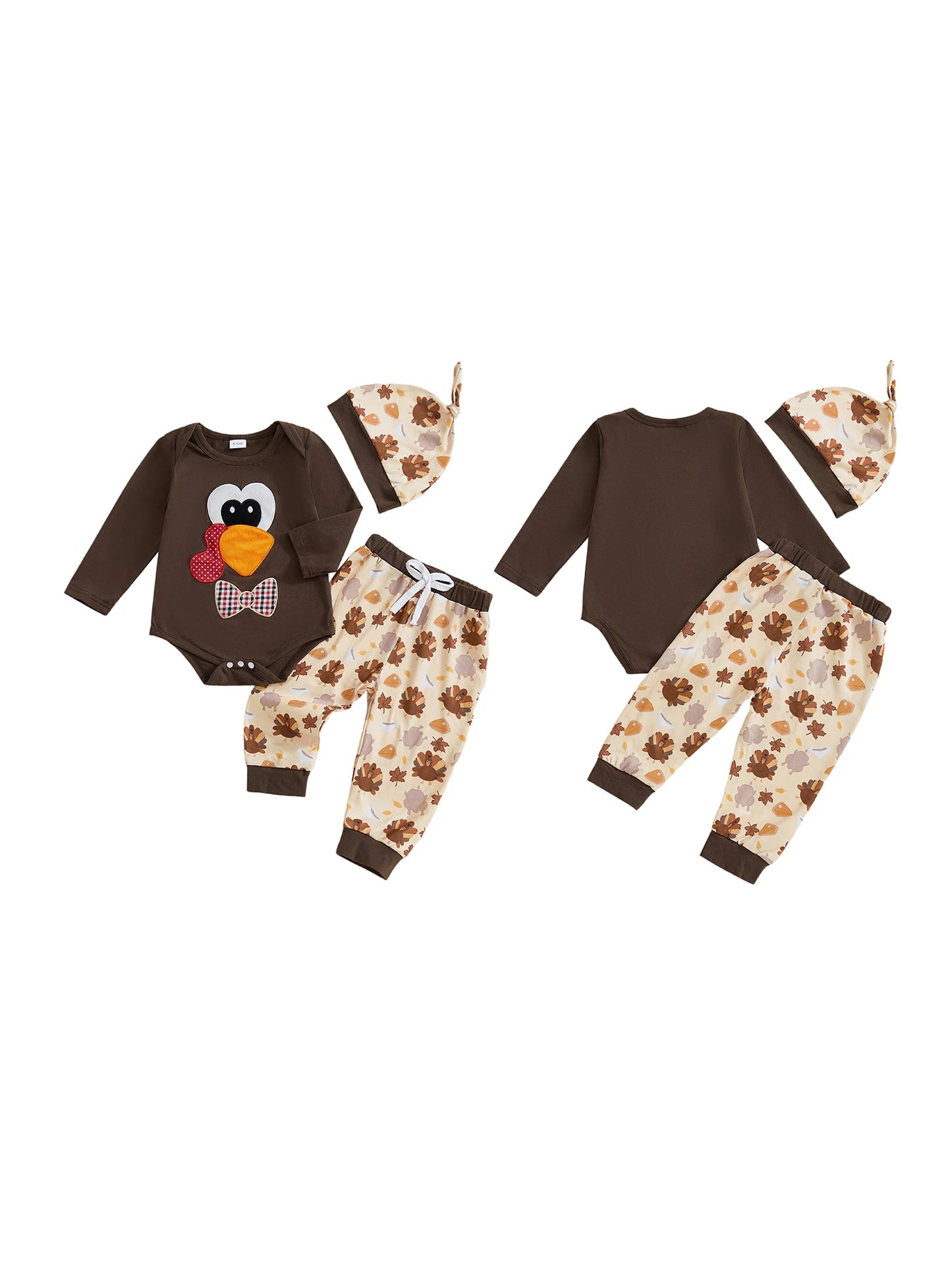 Guangdong CN Baby Thanksgiving 3Pcs Turkey Print Romper Set