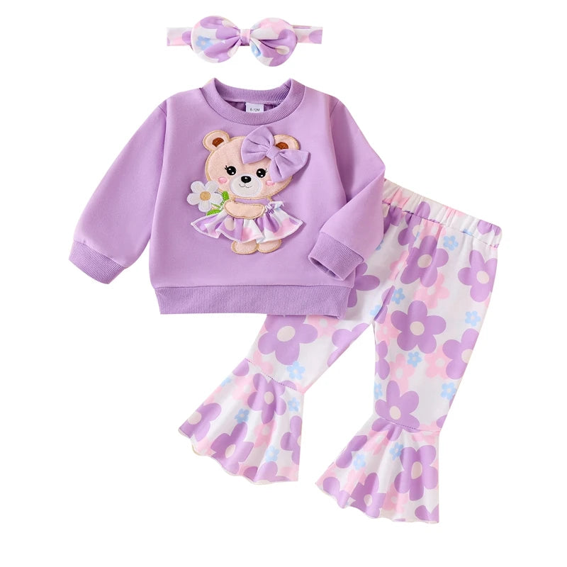Pudcoco Cute Toddler Girl Autumn Three Piece Bear Set