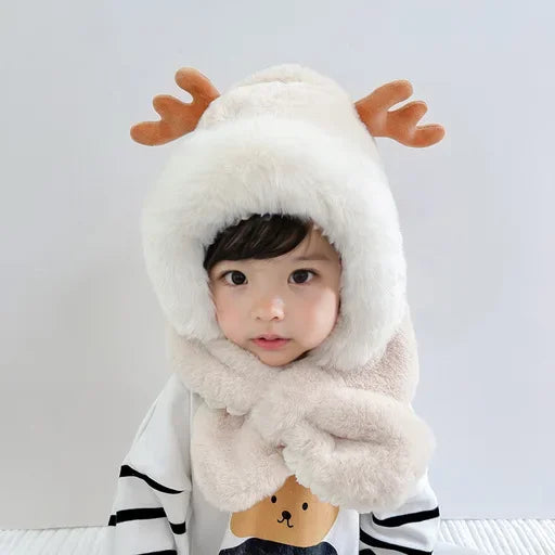 Arthmix Winter Infant Beanie Deer Antler With Faux Fur Earflap