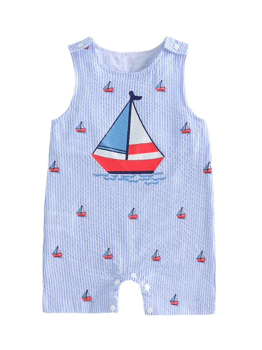Adorable Toddler Beach Romper Anchor Print Striped Sleeveless Playsuit