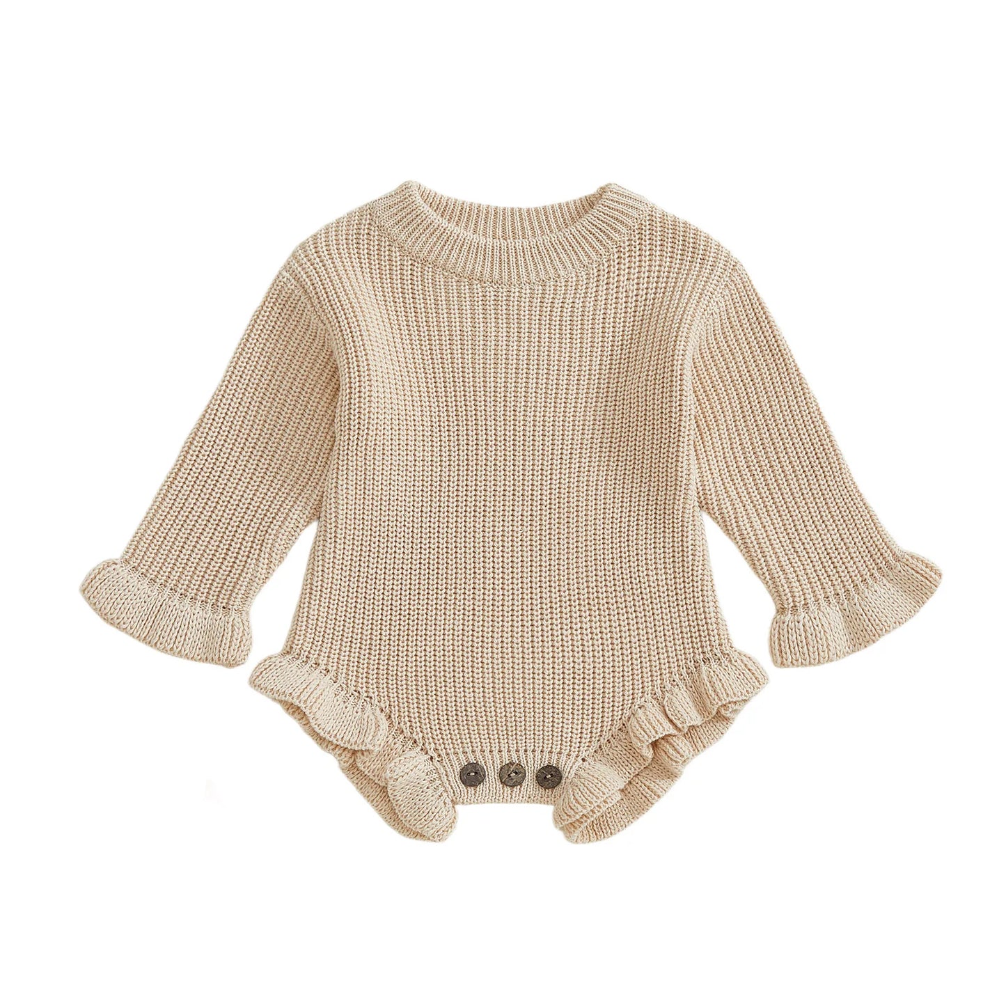 Guangdong Baby Knitted Bodysuit Round Neck Ruffled Sleeves