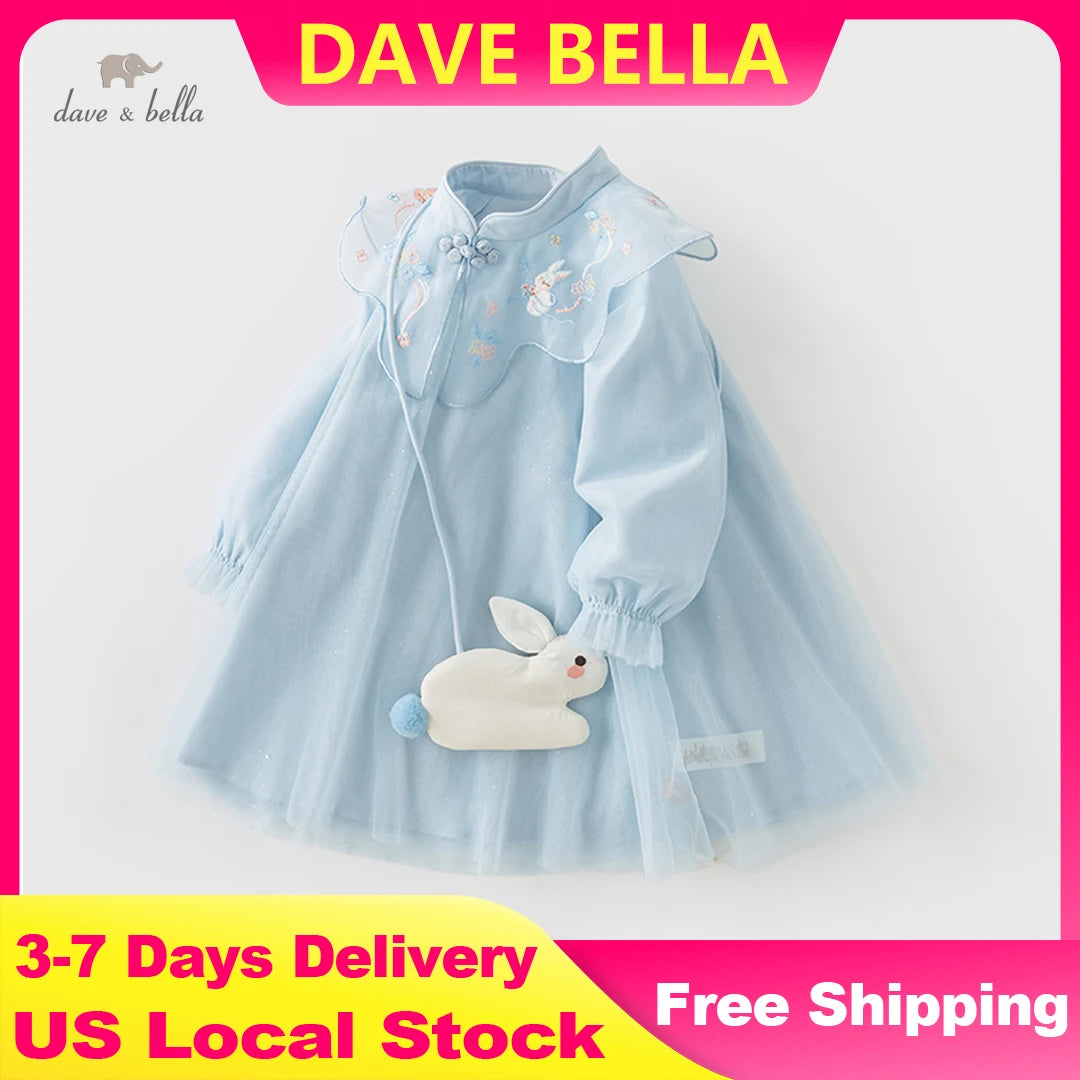 Dave Bella Girls Party Princess Dress Embroidered Mesh