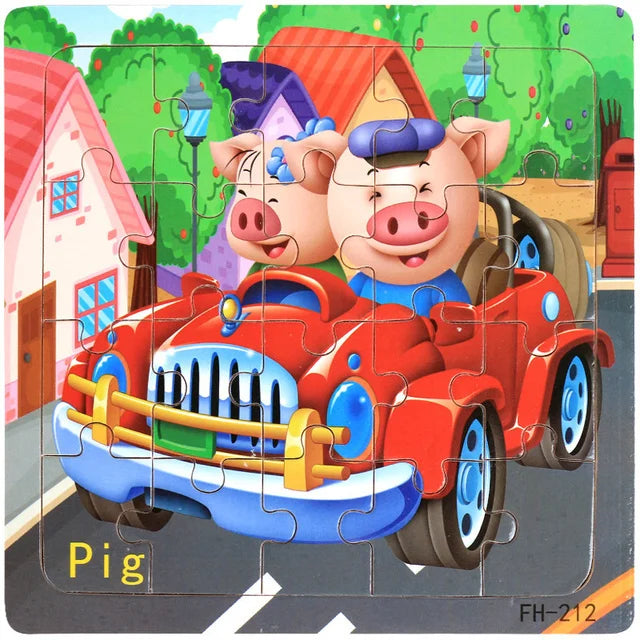 Wooden 3D Puzzle Cartoon Animals and Vehicles Jigsaw for Kids