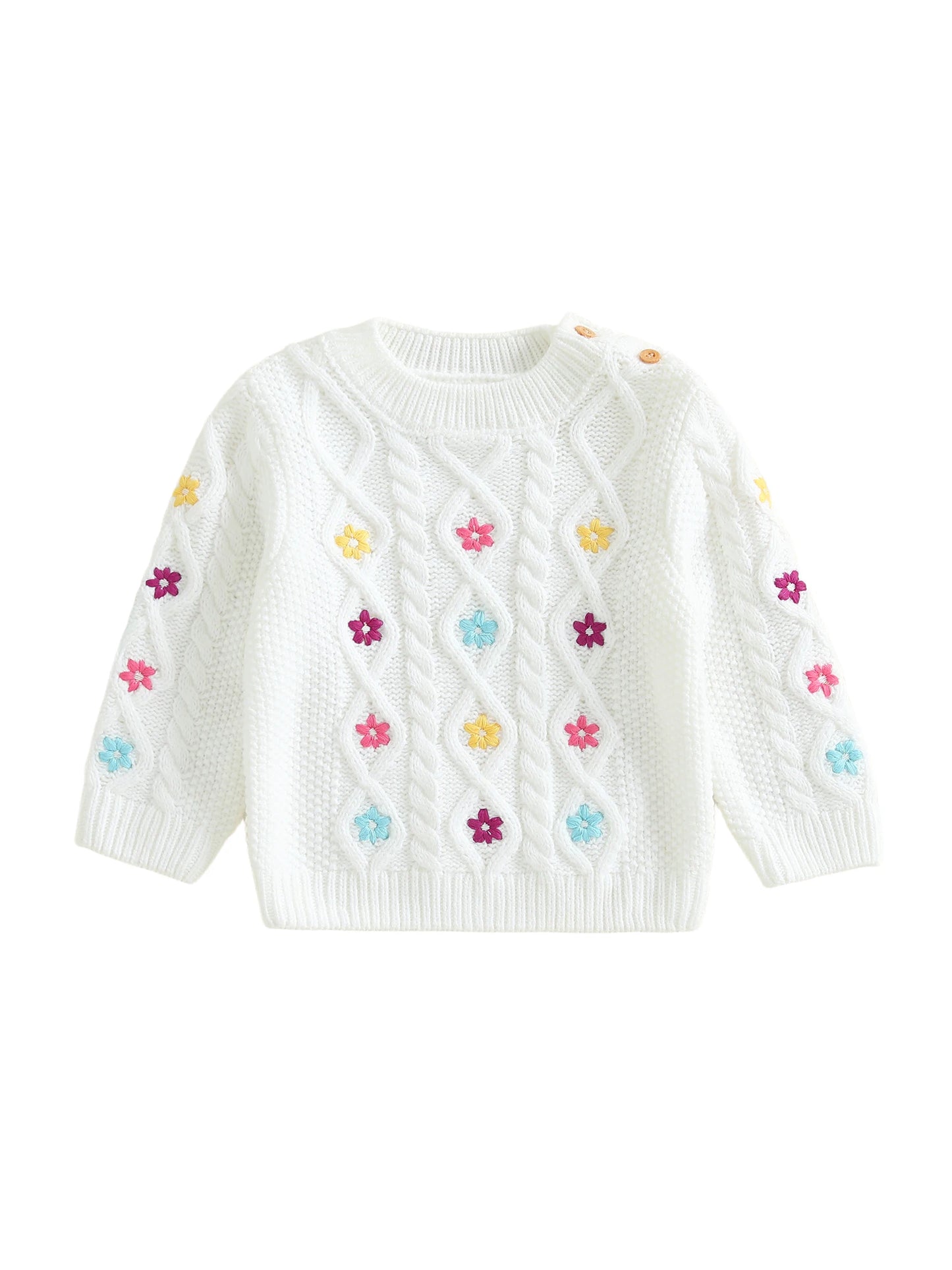 Guangdong CN Infant Girls Floral Embroidered Knit Sweater