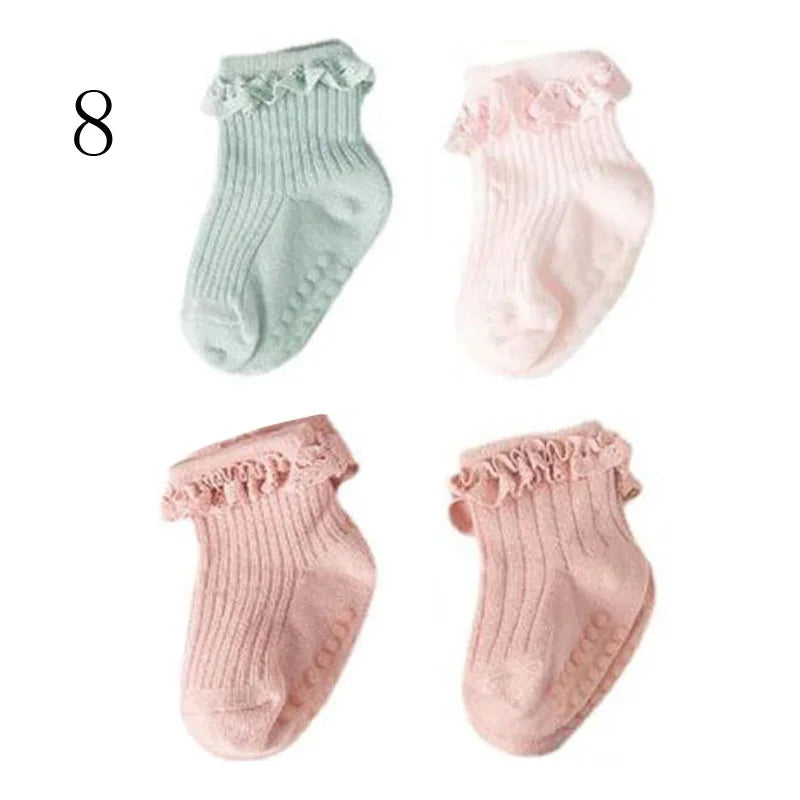JYFTNCCN Baby Non Slip Cotton Socks 4 Pair Set For Girls