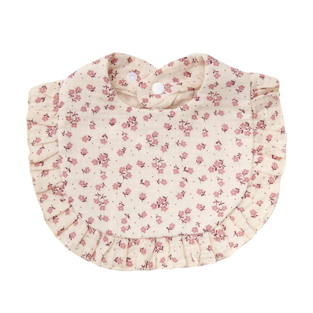 Flower Print Baby Bibs Adjustable Snap Burp Cloths Muslin Cotton