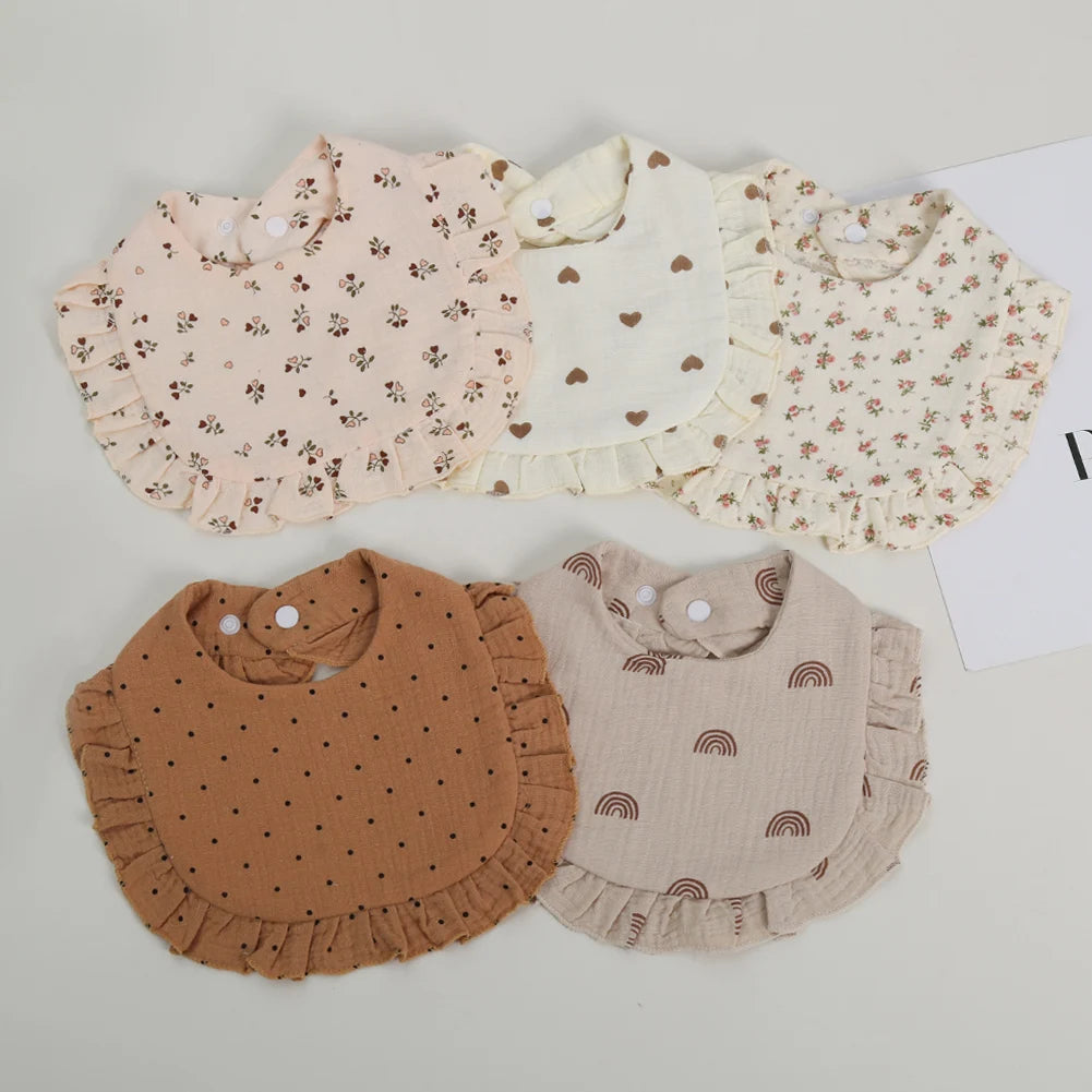 Flower Print Baby Bibs Adjustable Snap Burp Cloths Muslin Cotton