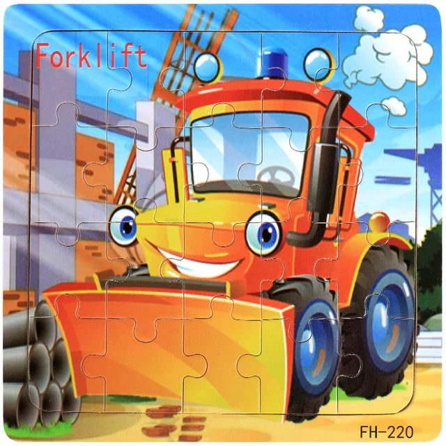 Wooden 3D Puzzle Cartoon Animals and Vehicles Jigsaw for Kids