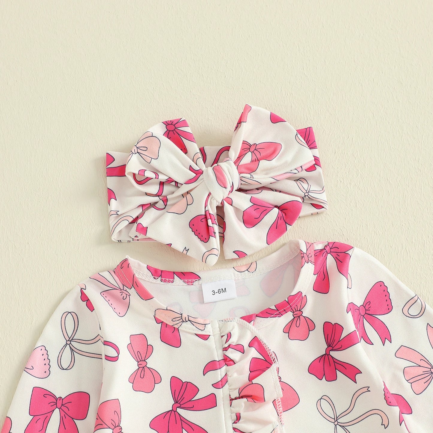 PudcocoCN Autumn Newborn Baby Girls Footed Romper Bow Print