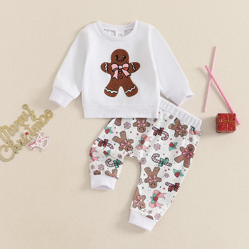 Pudcoco Toddler Christmas Outfit Set Gingerbread Print