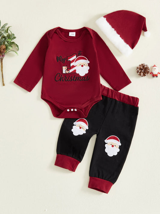 CN Guangdong Santa Claus Embroidered Toddler 3 Piece Set Christmas Outfit