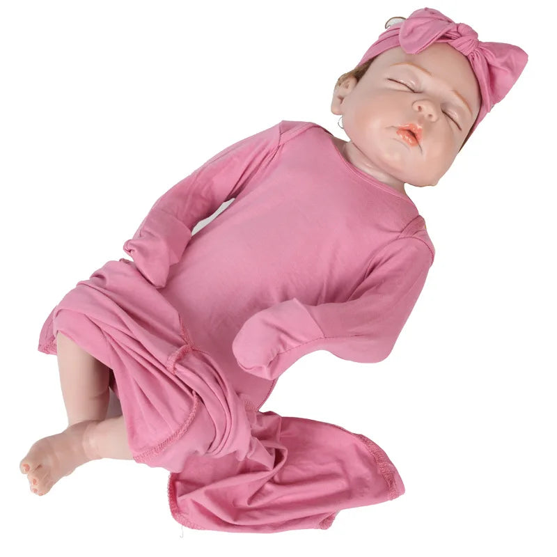 Gloriou Newborn Cotton Footed Jumpsuit And Headdress