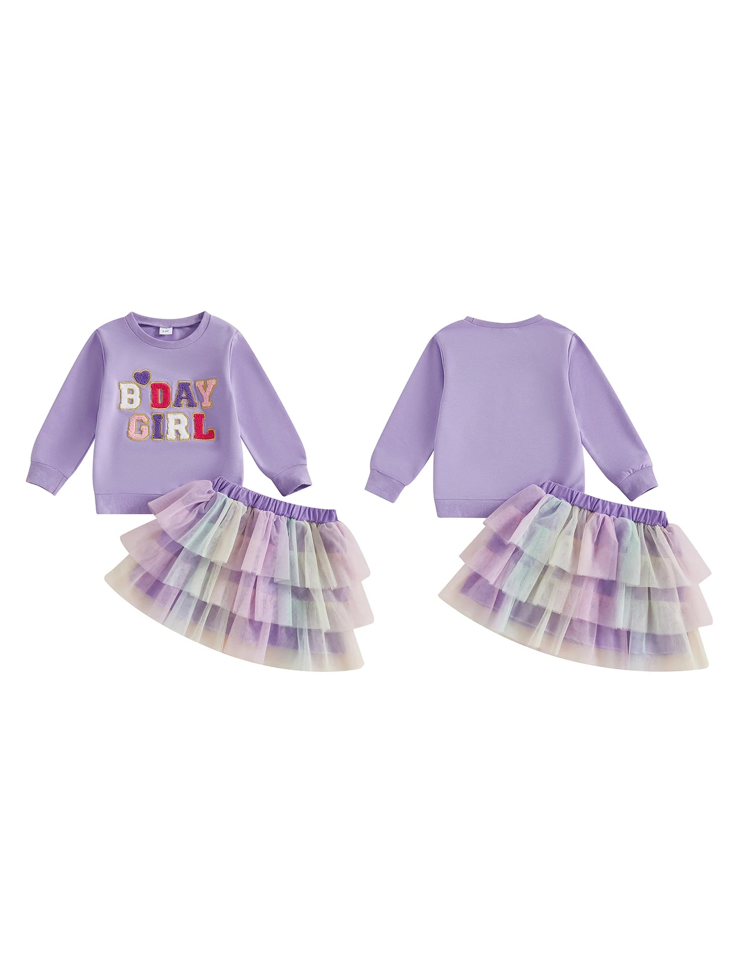 Adorable Toddler Girl Birthday Outfit Heart Embroidered Sweatshirt Layered Skirt