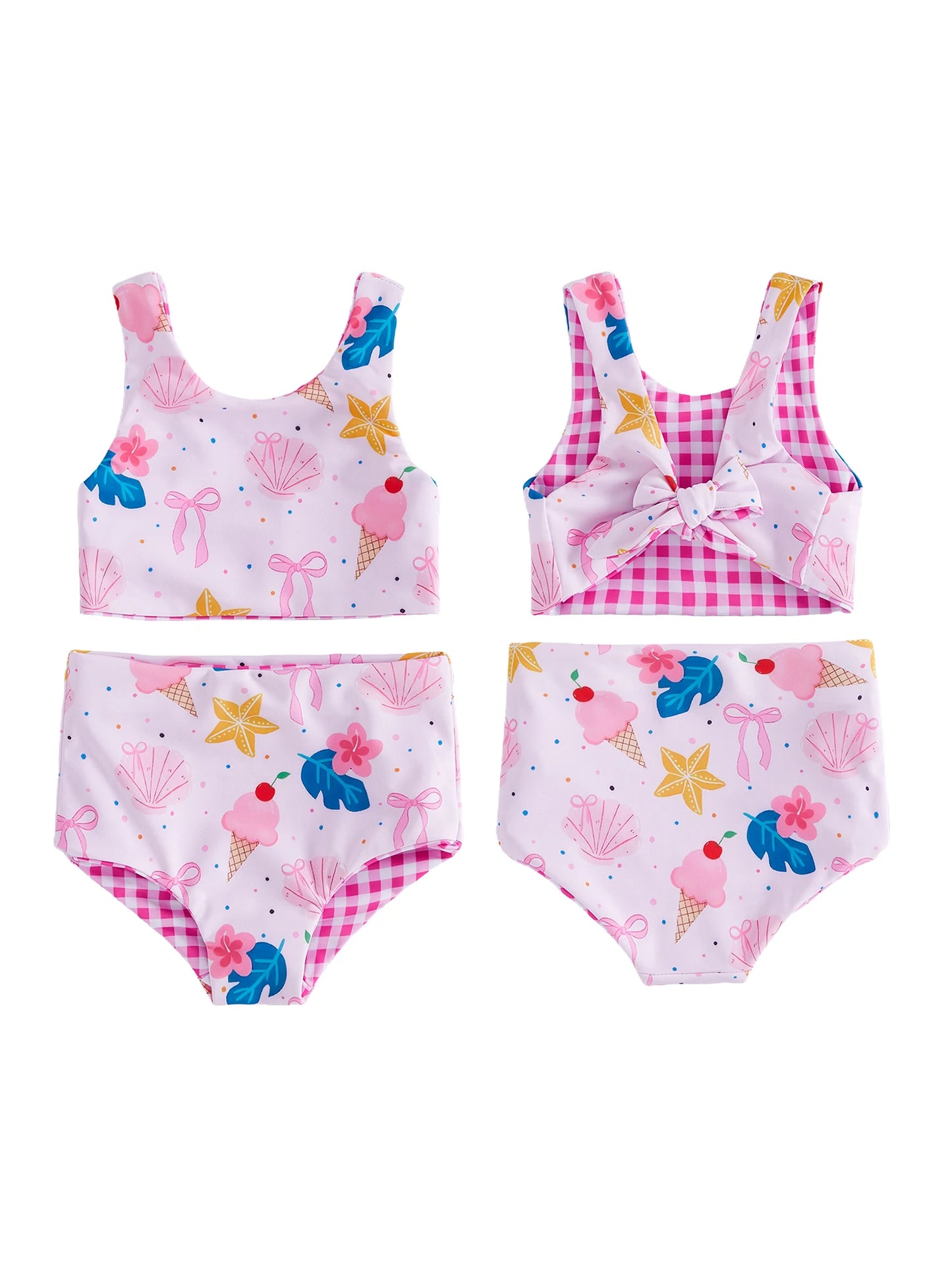Baby Girl Mermaid Scale Print Swimsuit Set With Ruffle Sleeves