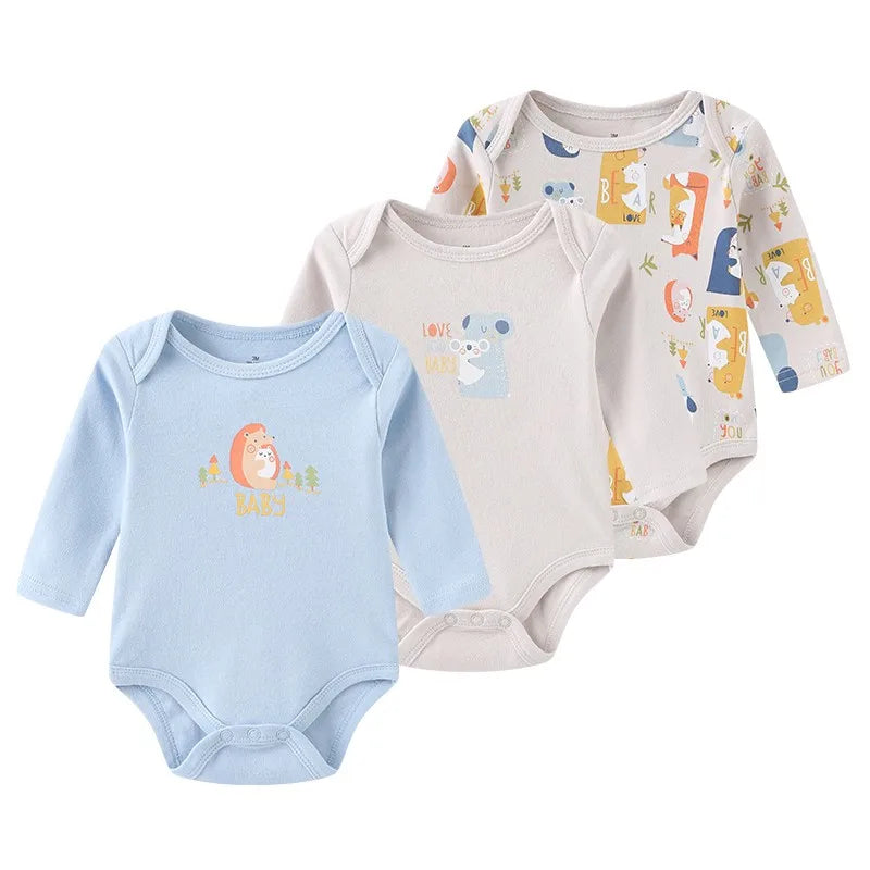 Kiddiezoom Newborn Cartoon Cotton Bodysuits 3 Pack Unisex