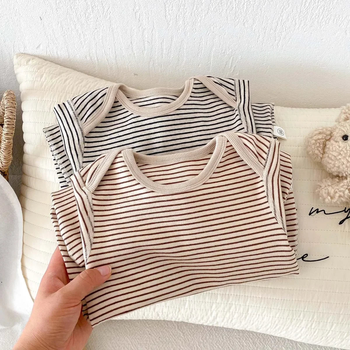 Guangdong Baby Autumn Winter Striped Jumpsuit Collar Unisex