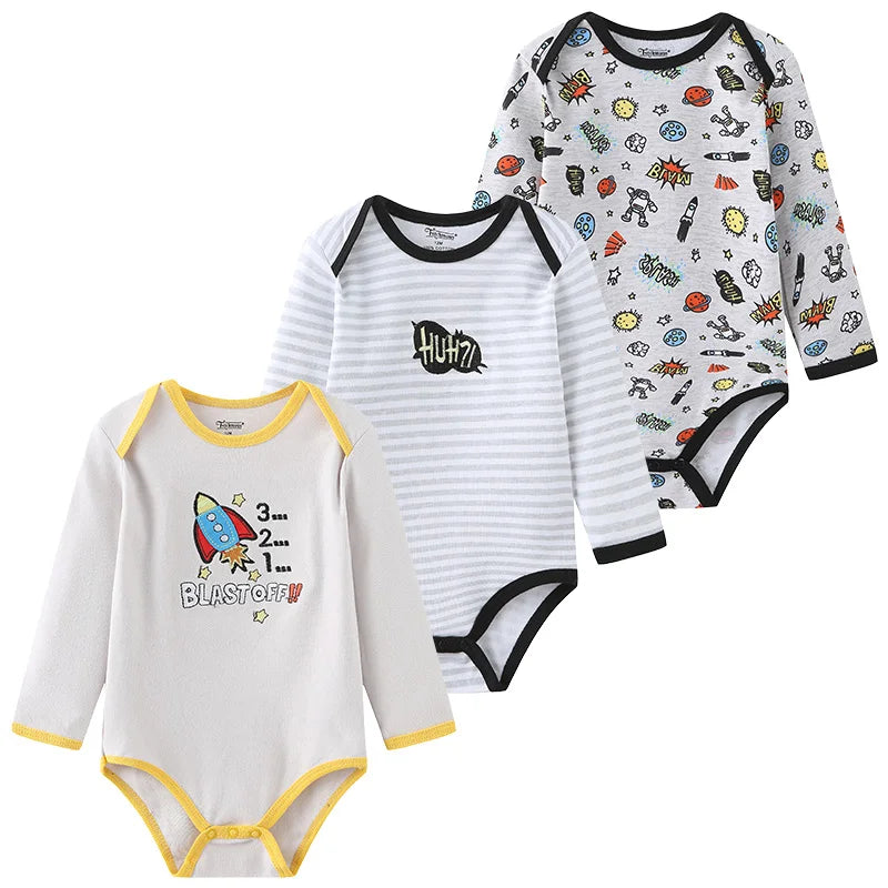 Kiddiezoom Newborn Cartoon Cotton Bodysuits 3 Pack Unisex