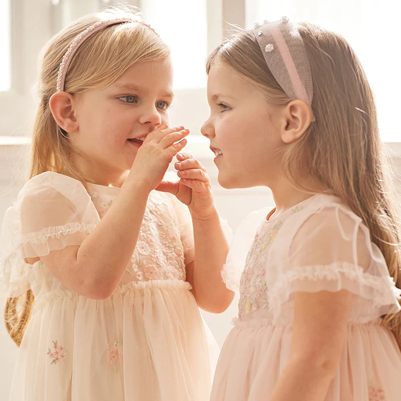 DAVE＆BELLA Floral Puff Mesh Pageant Dress For Girls